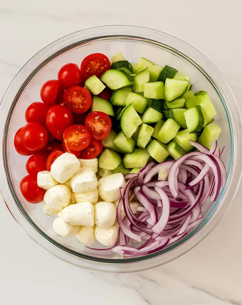 Fresh Cucumber Caprese Salad with Mozzarella and Balsamic Dressing
