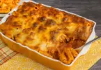 Classic Meatball Pasta Casserole with Mozzarella and Parmesan