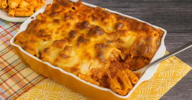 Classic Meatball Pasta Casserole with Mozzarella and Parmesan