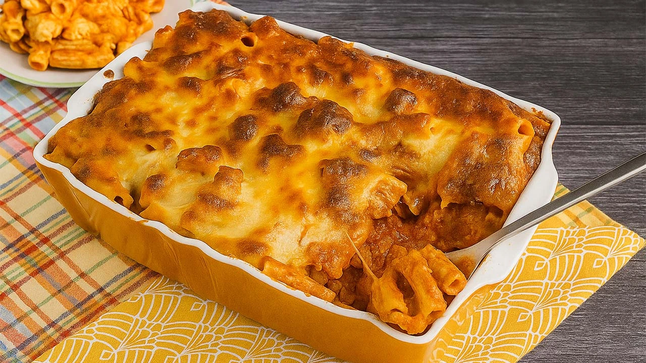 Classic Meatball Pasta Casserole with Mozzarella and Parmesan